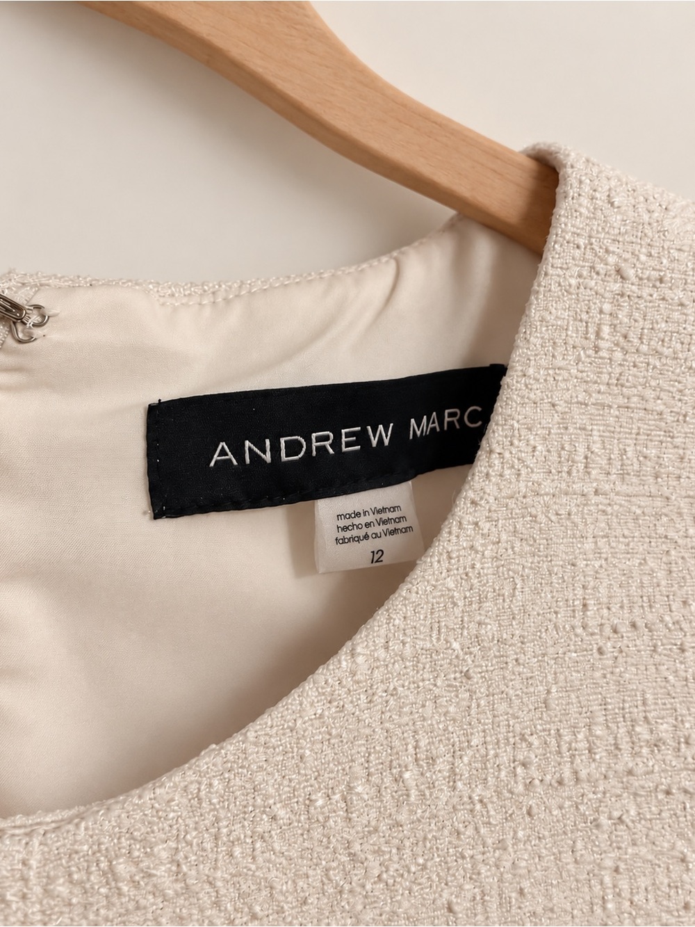 Andrew Marc Ivory Textured Gold Button Fit & Flare Dress Size 12 - Picture 8 of 8